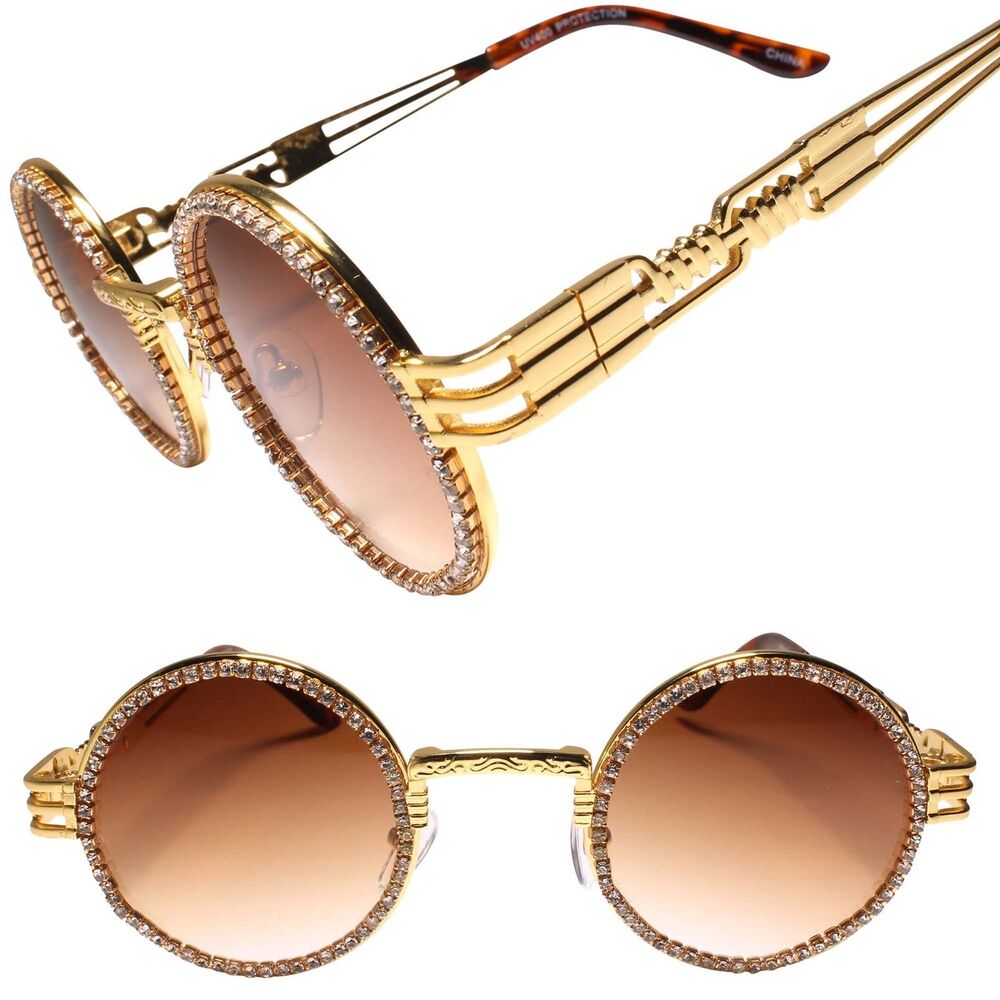 Crystals on Gold Rim Hip Hop Rapper DJ Sunglasses That Exude Elegance and Class